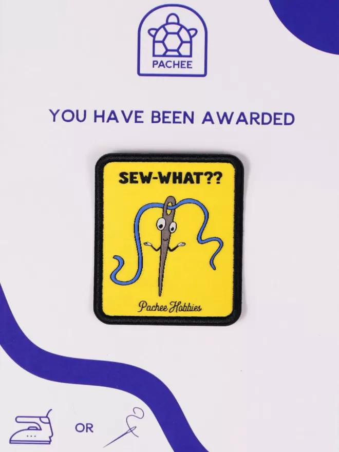 Sew What Patch seen on the blue and white Pachee gift card.