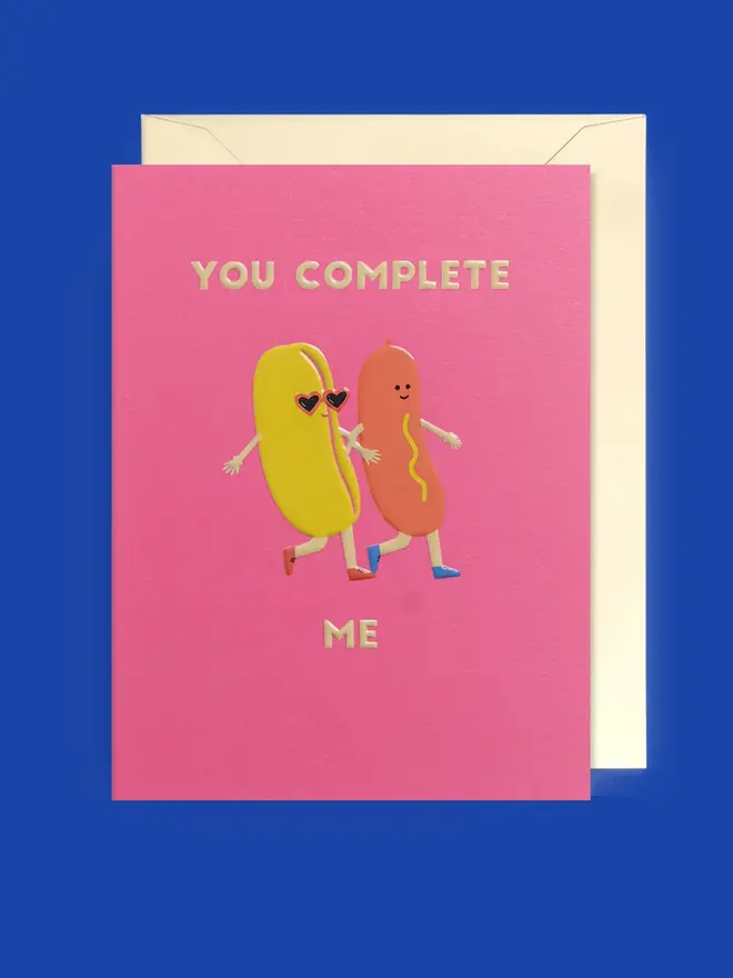 'You Complete Me' Hot Dog Mini Card