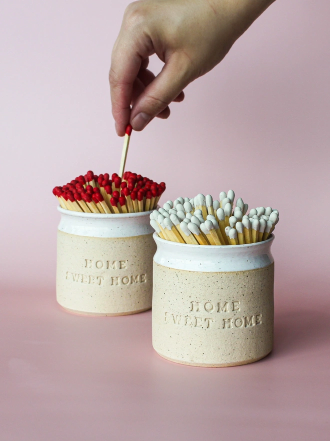 ‘Home Sweet Home’ Ceramic Match Pot With Strike Pad