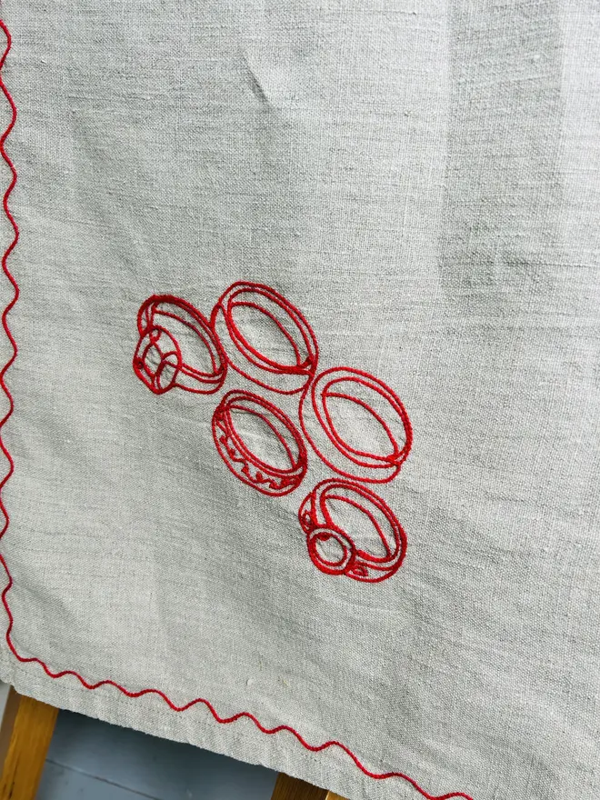 Embroidered Linen 'Twelve Days of Christmas' Tablecloth