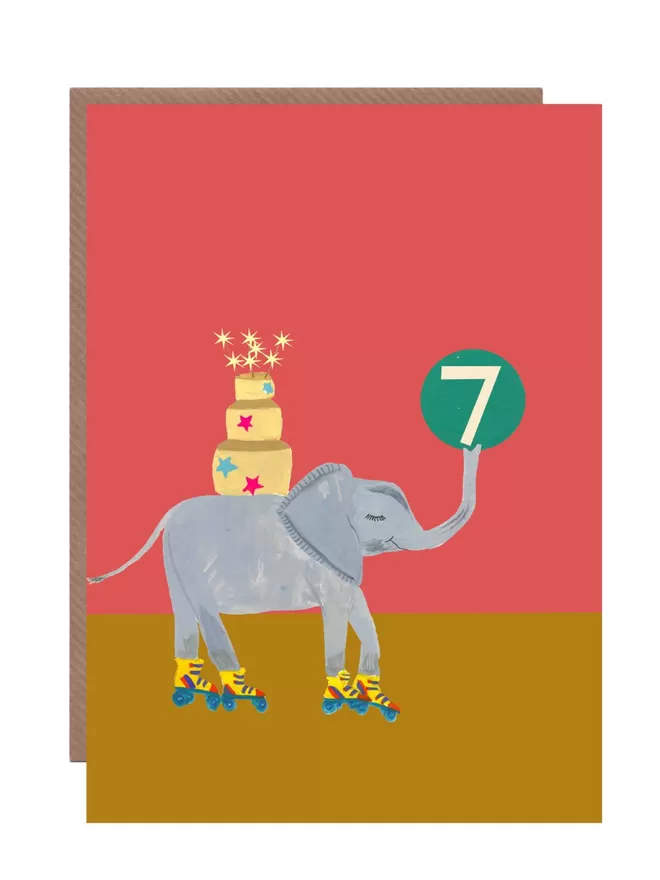Age 7 Party Elephant Birthday Card