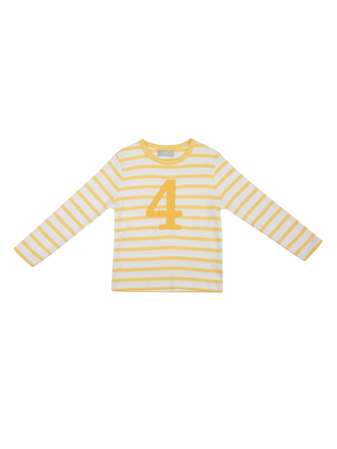 Buttercup & White Breton Striped Number 4 T Shirt