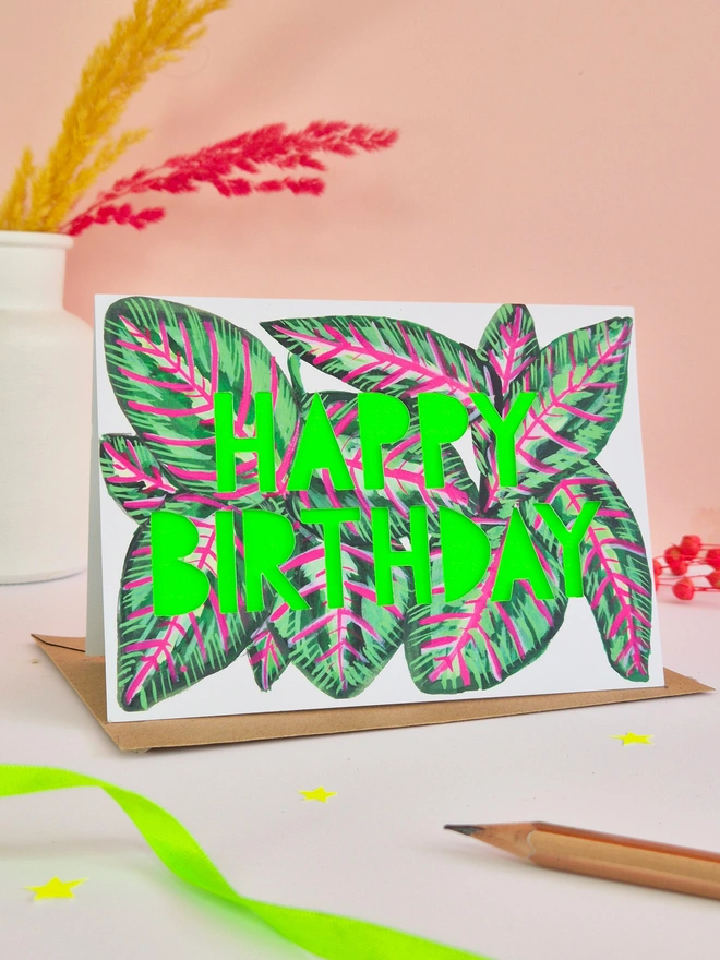 stripy pink begonia card