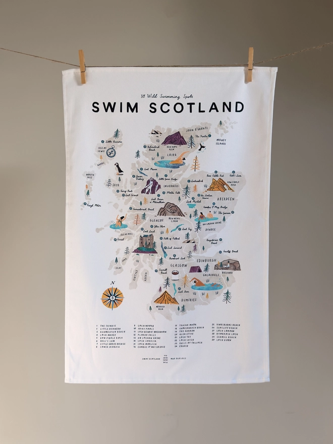 Swim Scotland Map Tea Towel