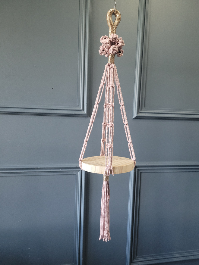 classic macrame plant hanger pink gold handmade recycled hanging walls ceiling products home plants accessories eco-friendly luxury hanger