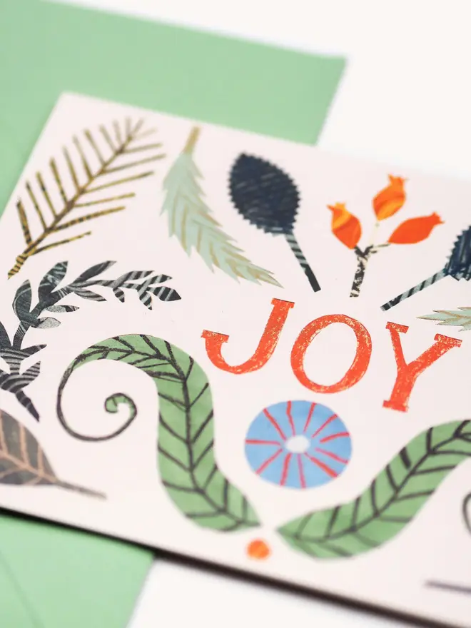 floral design 'joy' christmas card
