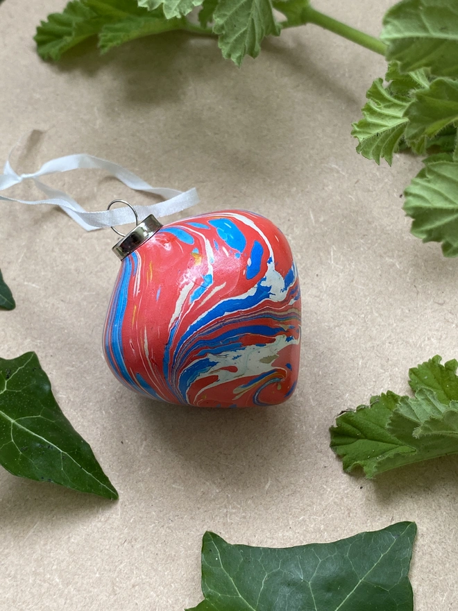 Hand-marbled ceramic bauble