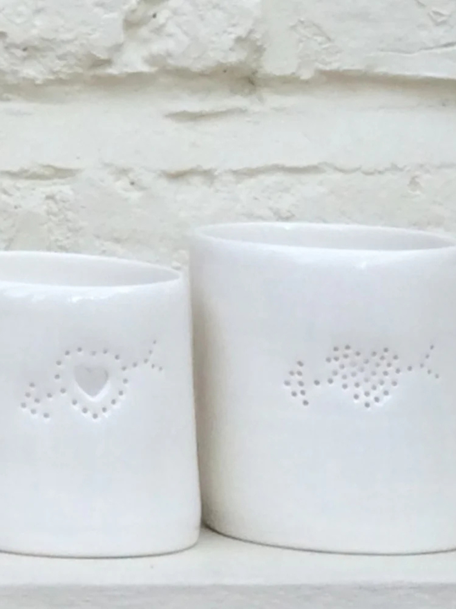 heart and arrow mini porcelain tealight holders