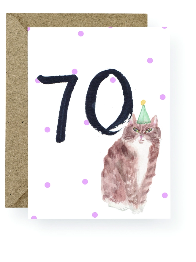 70th Birthday Card featuring a Tabby Cat 