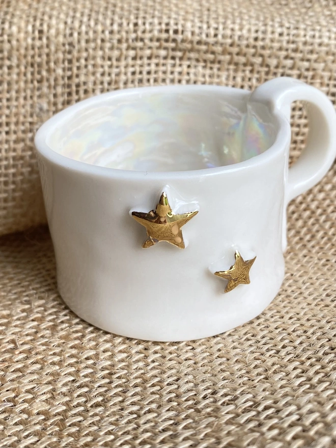 Gold Stars Porcelain tea light holder 