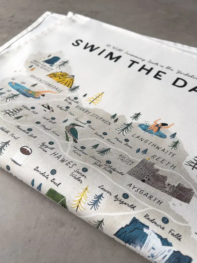 yorkshire dales swimming map tea towel