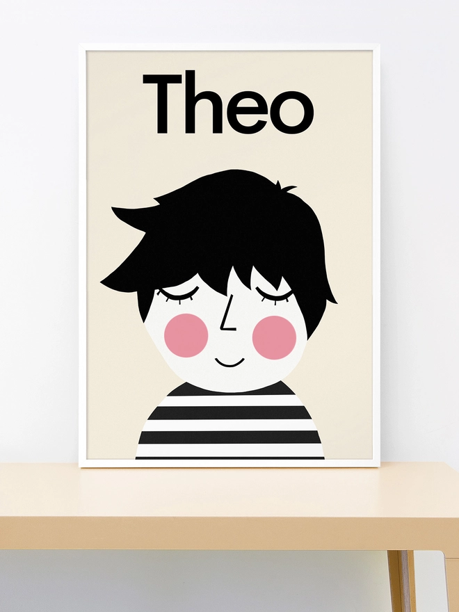 wall print of illustrated child personalised with name