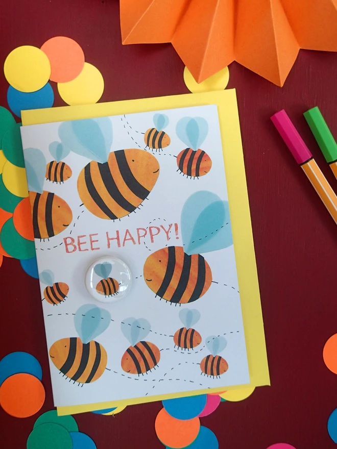 bumble bee birthday card with pin badge