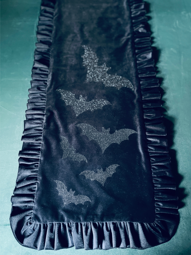 bat black velvet table runner