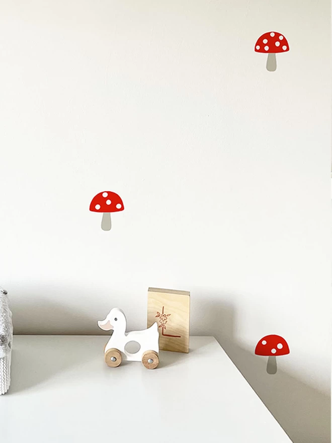 Toadstool Wall Stickers in Nursery close up