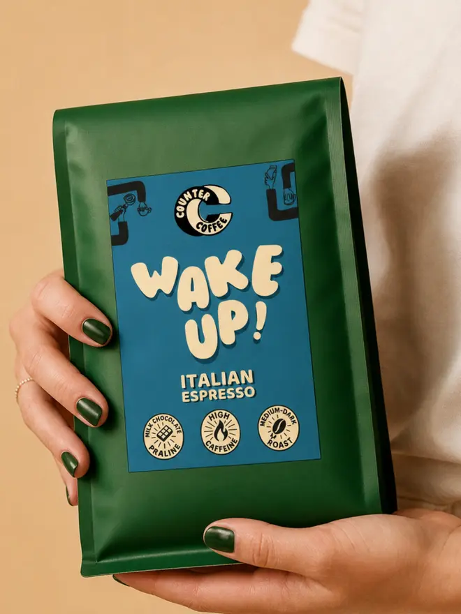 Wake Up! Espresso. A bag of espresso beans from Counter Coffee.
