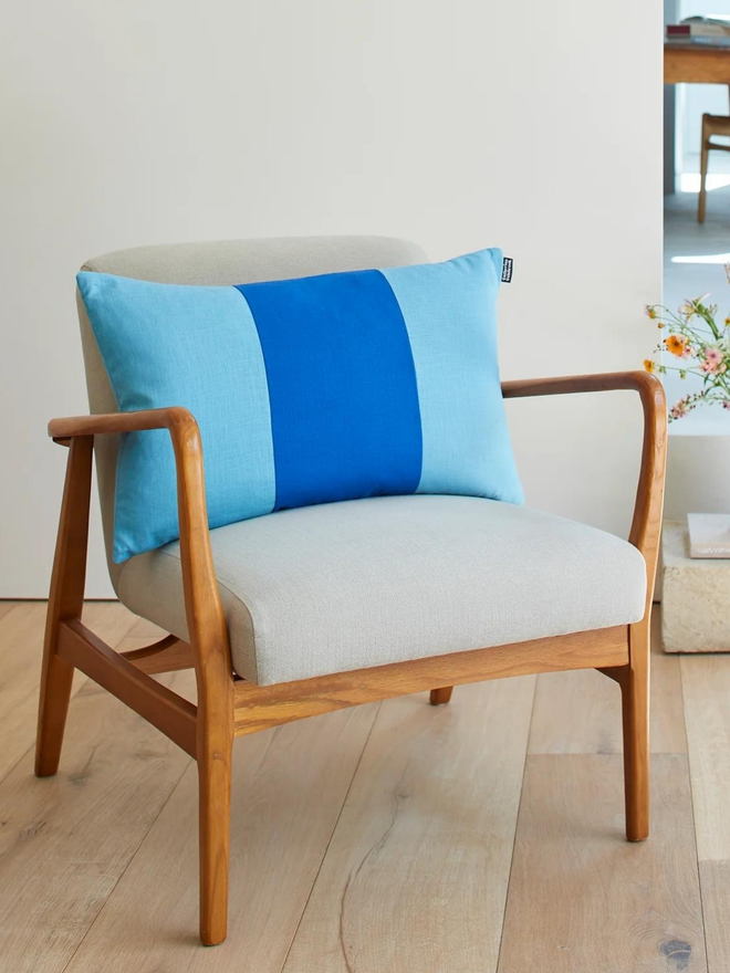 Colour Block Linen Cushion – Royal/Azure