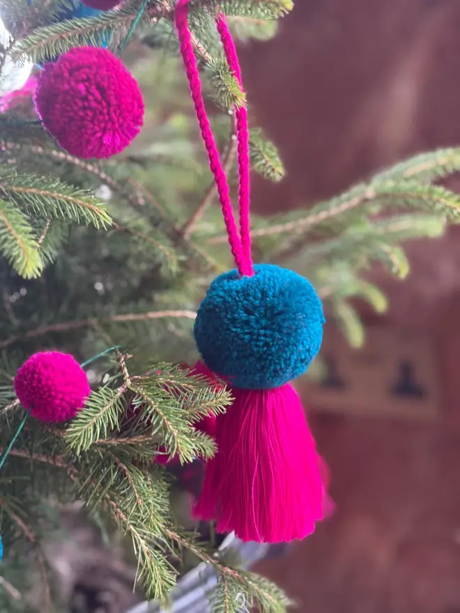 jewel pom pom and tassel christmas bauble decoration 