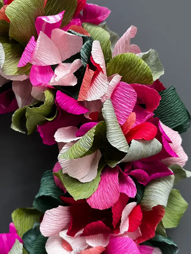 Pink & Green Assorted Crepe Paper Wreath