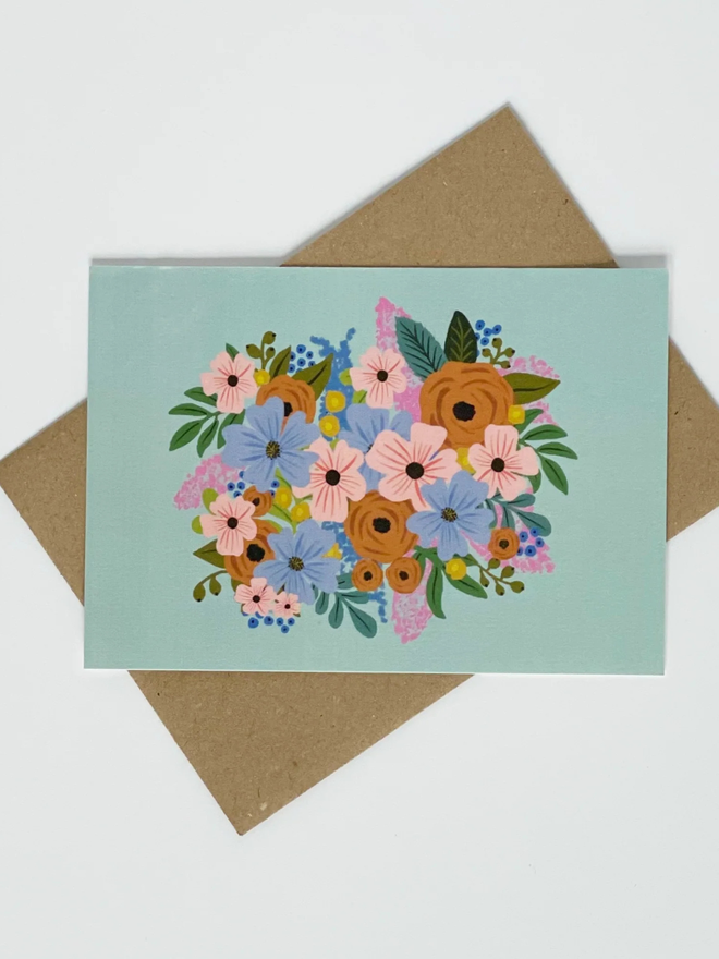 blue colourful floral greeting card