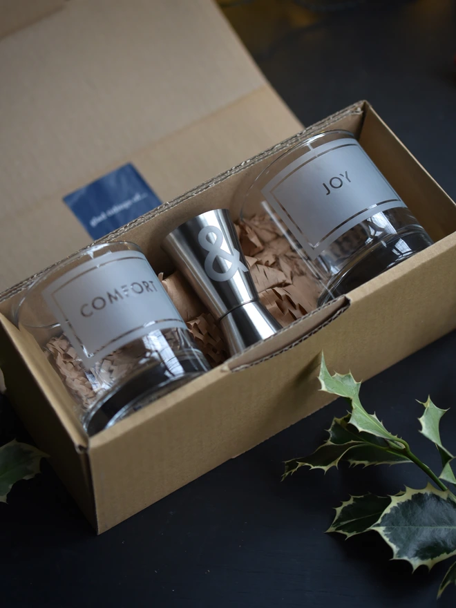 comfort and joy etched glasses
