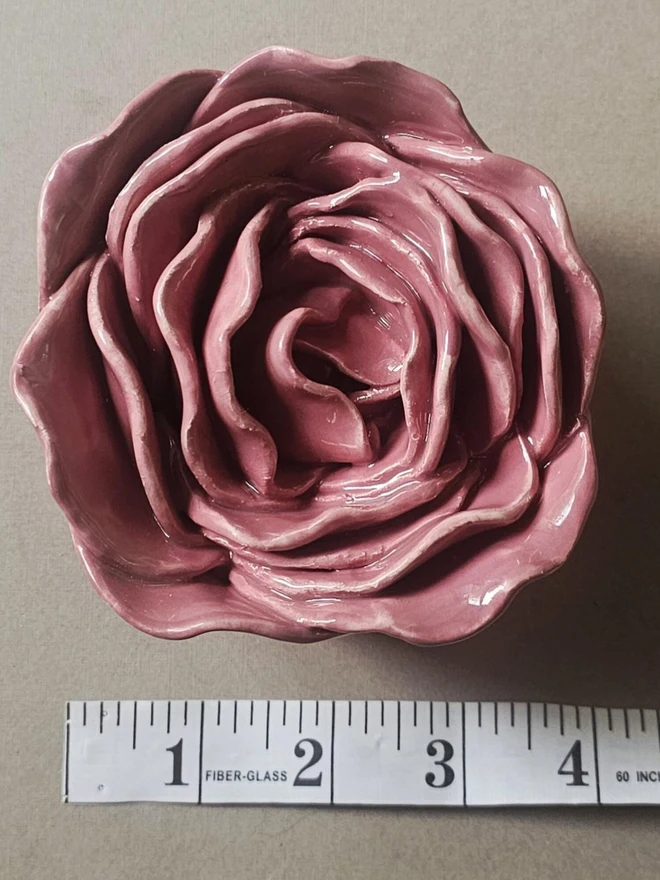 dusty dusky pink ceramic peony rose flower for wall art decor pottery gift for ceramic lovers 