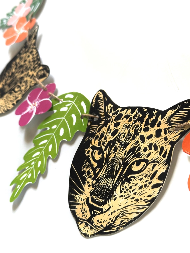 Hand Printed Leopard Linocut Garland