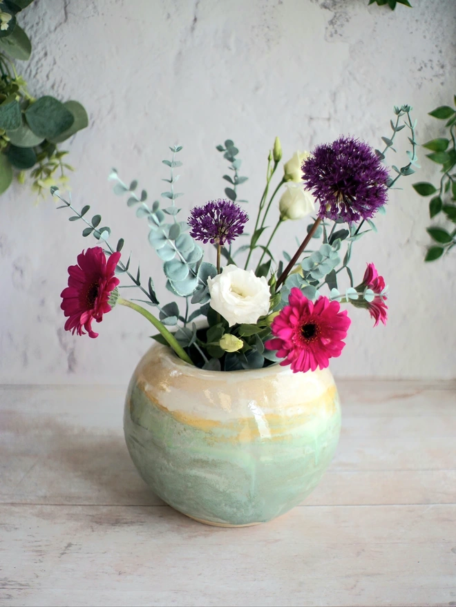 large green vase, round vase, globe vase, ceramic large vase, vase gift, flower vase, flower gift, gift for flower lovers, Floral gift, blue vase, Jenny Hopps Pottery