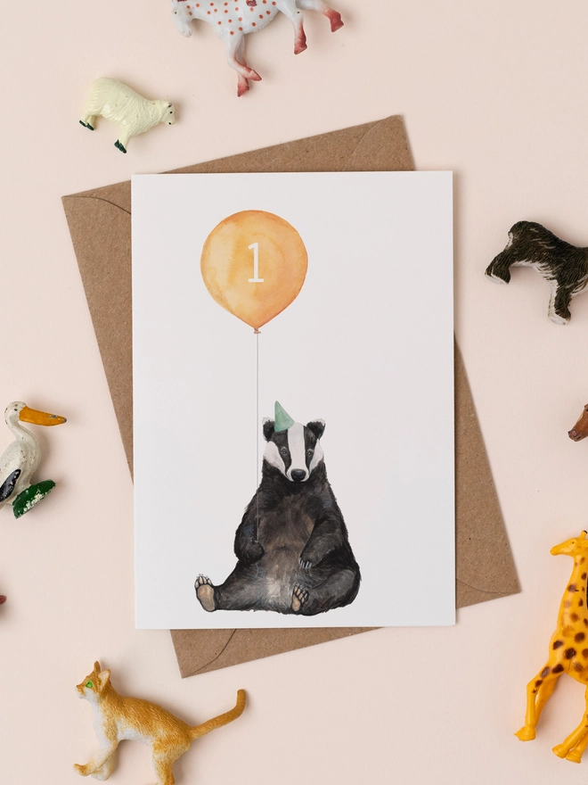 Badger 1st birthday card