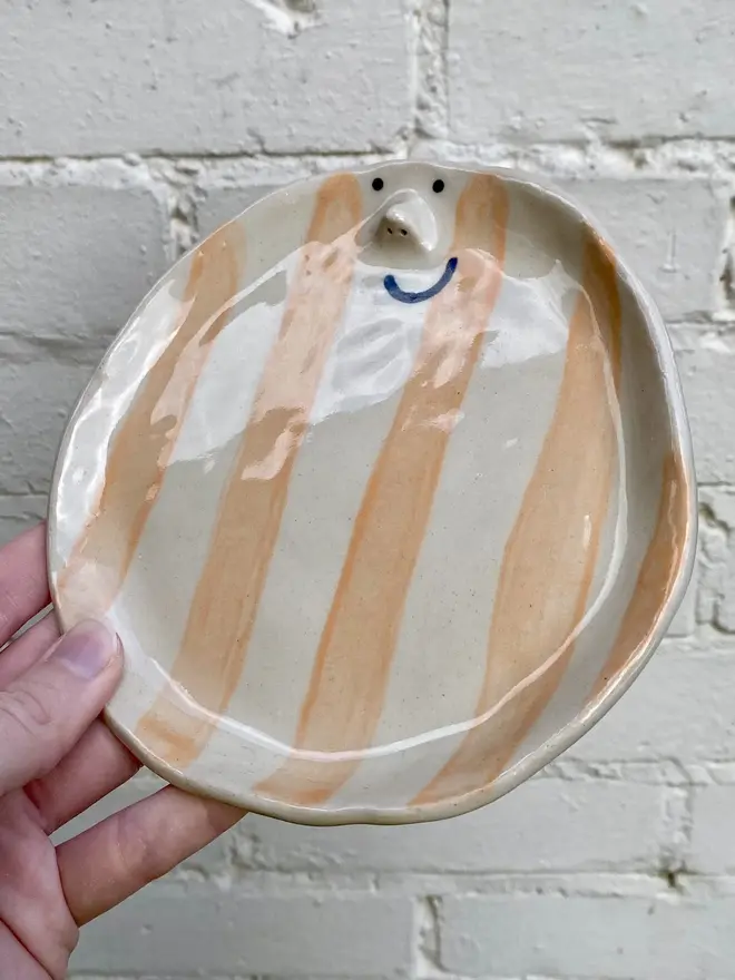 orange white stripe handmade ceramic side plate