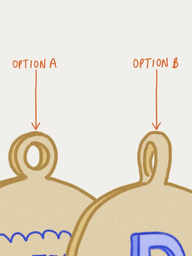 a doodle drawing showing examples of two hoop positions. option A is flat, facing head on and option B on edge.