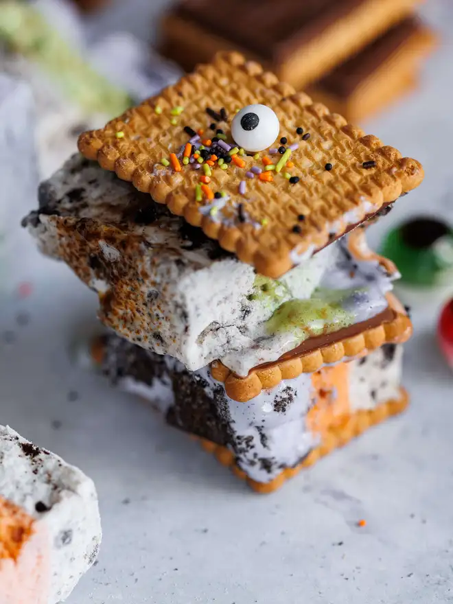 The Mallow Makers close up of monster marshmallow s'more with colourful sprinkles