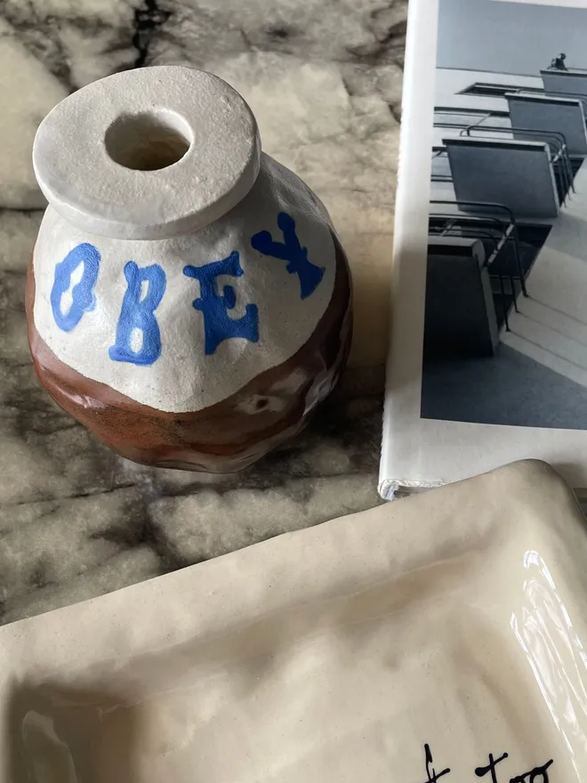 Blue Obey Mini Ceramic Vase