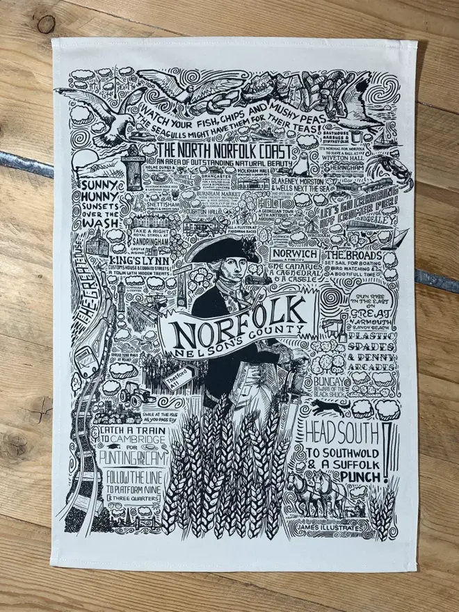 Norfolk Print Tea Towel Laid Out