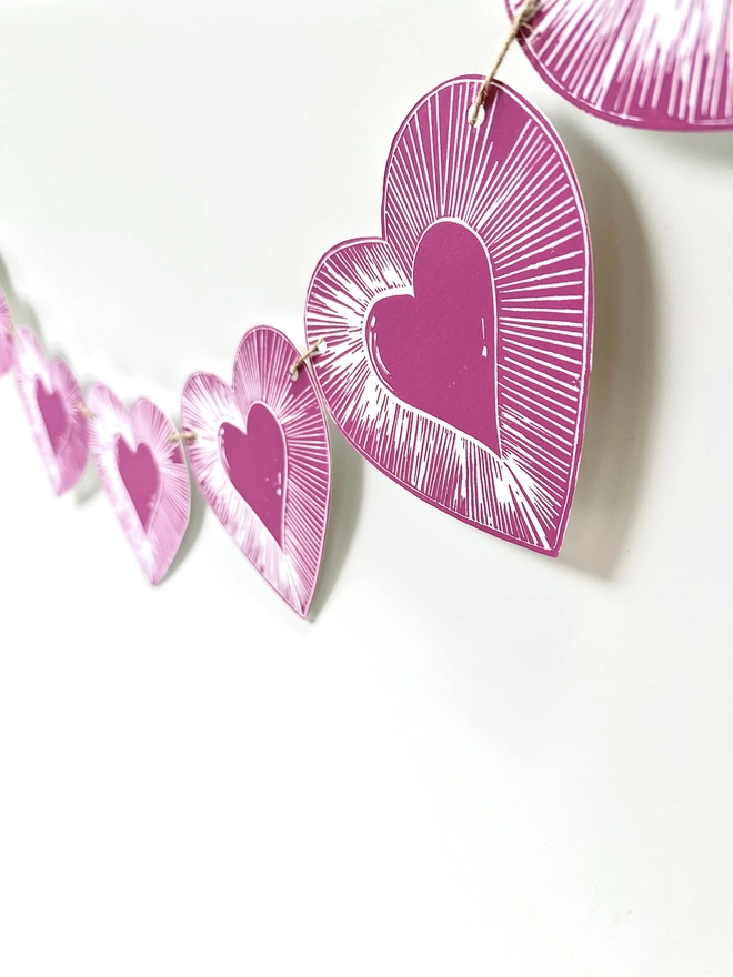 Love Heart Garland Hand Printed Linocut Bunting Decoration