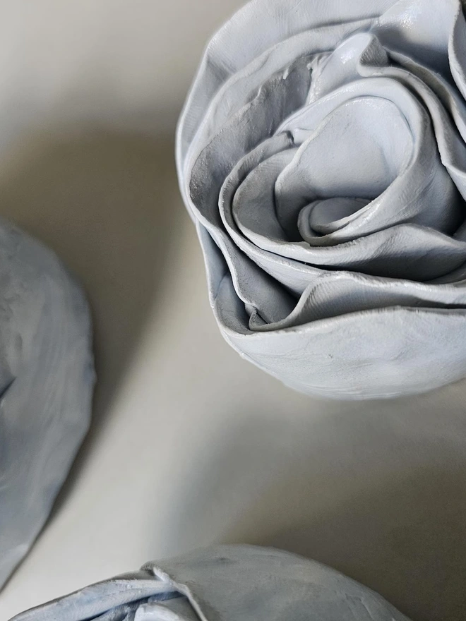 light blue ceramic rose flower for wall hanging decor handmade sculpture art 