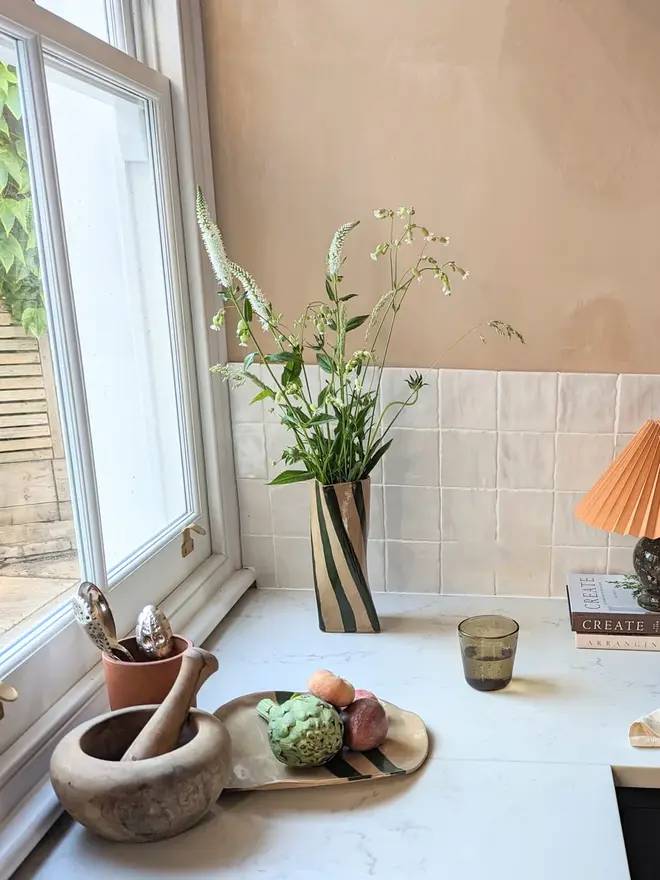 Green Stripe Twist Vase