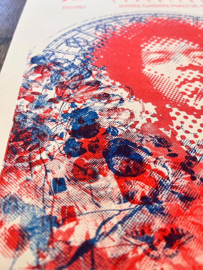 'Jimi Hendrix' Handmade Risograph Gig Poster, zoomed in.  