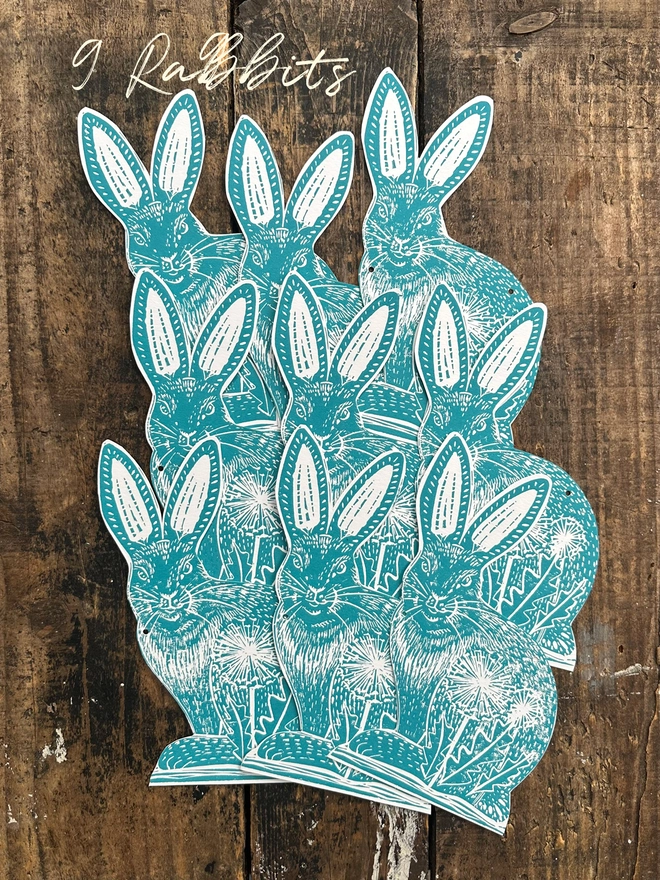 Folk Art Rabbit Garland Hand Printed Linocut Bunting 