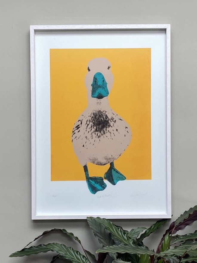 Cool Mustard duck screenprint in situ 1
