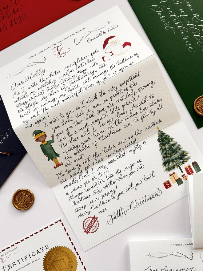 Personalised Illustrated Father Christmas Santa Letter  with Wax Seal, Twine & Stamps