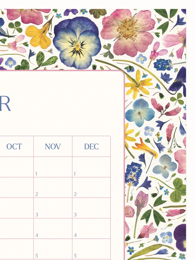 Botanical Pressed Flower Wall Planner – Floral Perpetual Calendar for studios, home offices, and workspaces. Calendar for remembering annual events, and annual organisation. Birthday organiser.