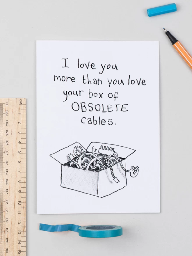 Obsolete Cables Greeting Card - The Curious Pancake