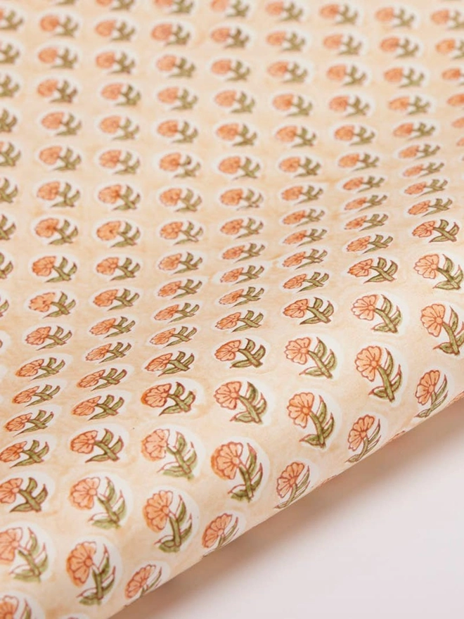 Hand Block Printed Gift Wrap Sheets - Daisy Coral