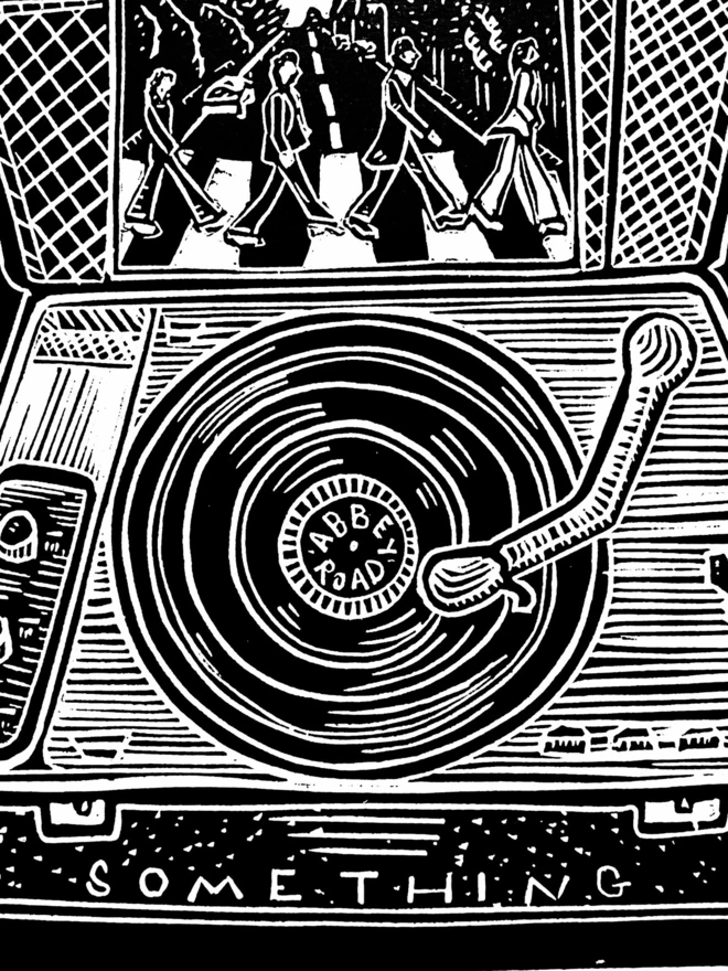 something beatles lyric lino print