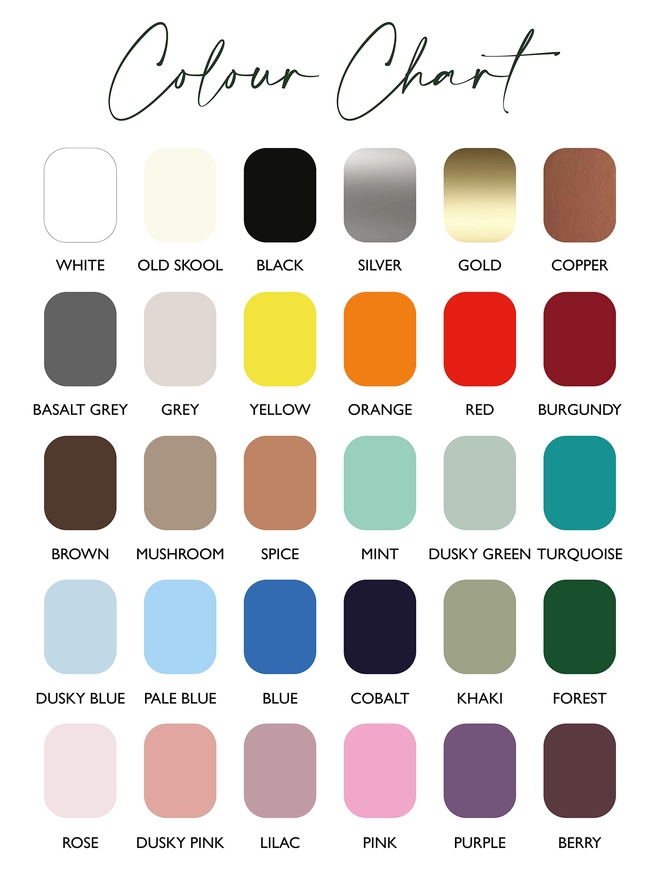 JOANIE AND JEANIE COLOUR CHART FOR DECALS AND WALL STICKERS