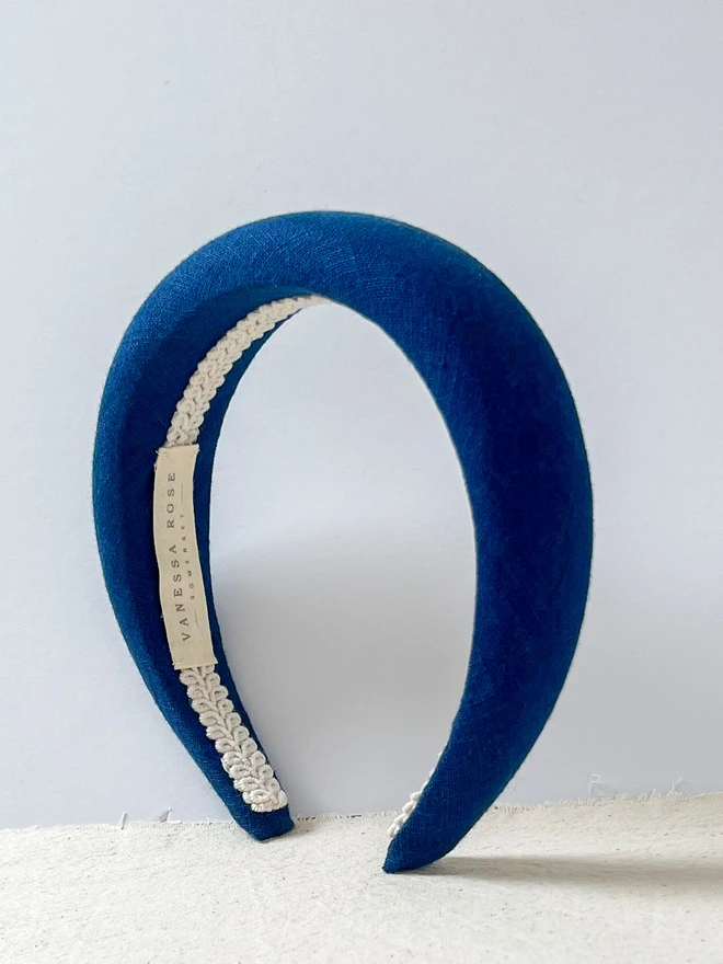 navy linen padded headband for women