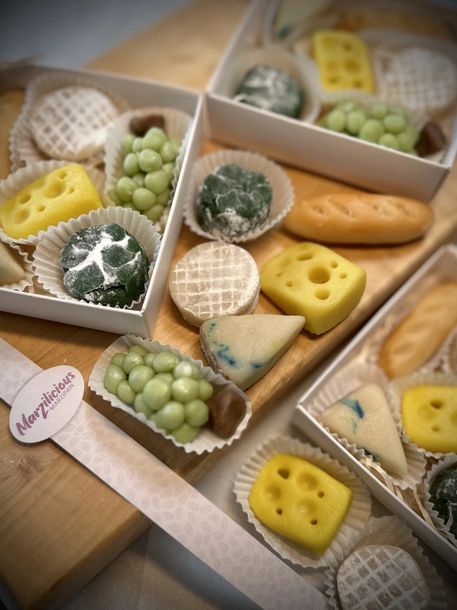 Hand crafted marzipan cheese board