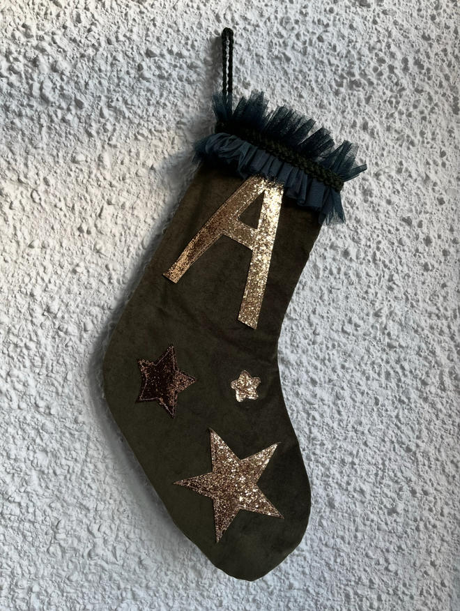 personalised  stocking 
olive green