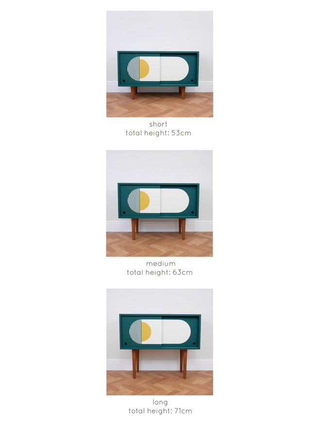 Teal Mid Century Cabinet Leg height options